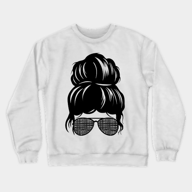 Messy Bun with Black & White Sunglasses Crewneck Sweatshirt by StacyWhite